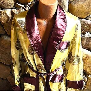 Chinese Vintage Men's Oriental Embroidered Jacquard Robe Smoking Jacket